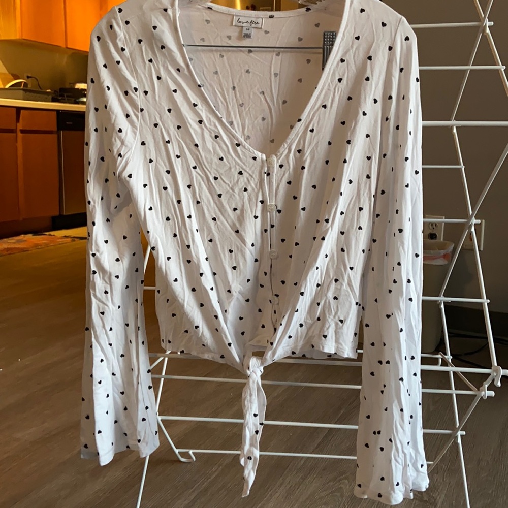 Love, Fire heart print bell sleeve shirt— size S